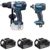 Ensemble De 2 Machines MAKITA 18V Perceuse DDF458 + Visseuse à Chocs DTD152 + 3 Batteries, Chargeur, Coffret - DLX2144TJ1