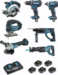 Ensemble De 7 Machines MAKITA Perceuse DDF482 + Visseuse DTD152 + Meuleuse DGA504 + Scie DSS610 + Perfo DHR202 + Scie DJR186 + Scie DJV180 - DLX7013PT1